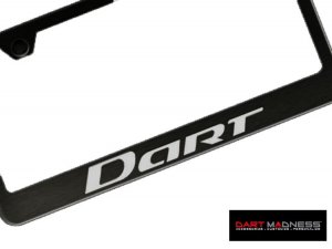 Dodge Dart License Plate Frame - Black Stainless Steel w/ Dart Logo - Standard